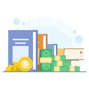 Flat vector illustration of stacked books with money Illustrazione stock