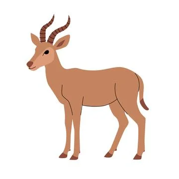 Flat vector illustration of a standing antelope with curved striped horns and a Illustrazione stock