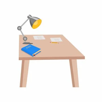 Flat Vector Illustration of a Study Desk with Lamp and Book Stock Illustration