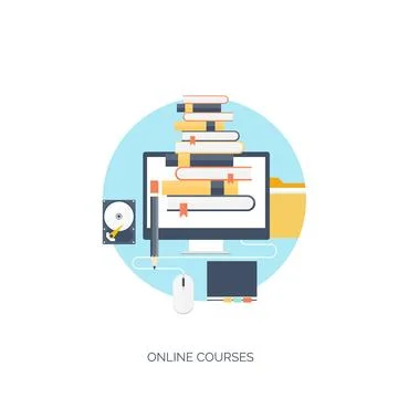 Flat vector illustration. Study ,learning concept background. Distance education Illustrazione stock
