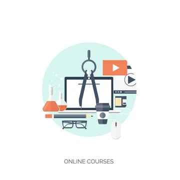 Flat vector illustration. Study ,learning concept background. Distance education Illustrazione stock