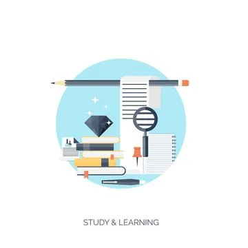 Flat vector illustration. Study ,learning concept background. Distance education Illustrazione stock