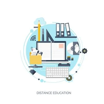 Flat vector illustration. Study ,learning concept background. Distance education Illustrazione stock
