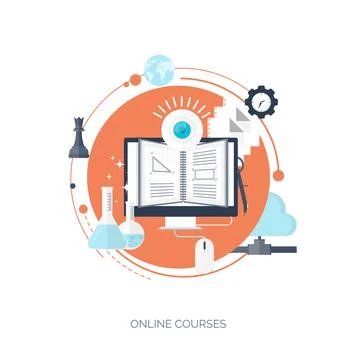 Flat vector illustration. Study ,learning concept background. Distance education Illustrazione stock