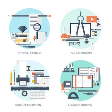 Flat vector illustration. Study ,learning concept background. Distance education イラスト素材
