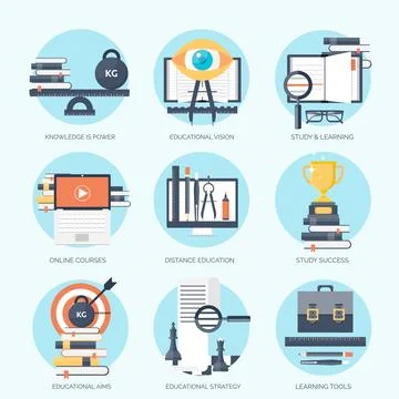 Flat vector illustration. Study ,learning concept background. Distance education Stockillustratie