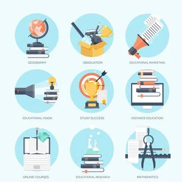 Flat vector illustration. Study ,learning concept background. Distance education Illustrazione stock