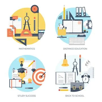 Flat vector illustration. Study ,learning concept background. Distance education Illustrazione stock