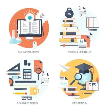 Flat vector illustration. Study ,learning concept background. Distance education Illustrazione stock