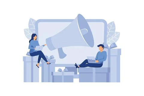 Flat vector illustration style, business promotion, advertising, call through Illustrazione stock