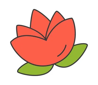 Flat vector illustration of a stylized orange flower with green leaves on a w 스톡 일러스트