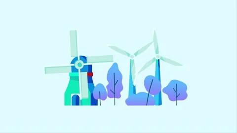 A flat vector illustration of a sustainable eco-friendly landscape featuring  Stock Footage 344462661