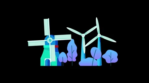 A flat vector illustration of a sustainable eco-friendly landscape featuring  Stock Footage 344463055