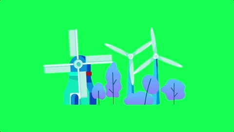 A flat vector illustration of a sustainable eco-friendly landscape featuring  Stock Footage 344463740