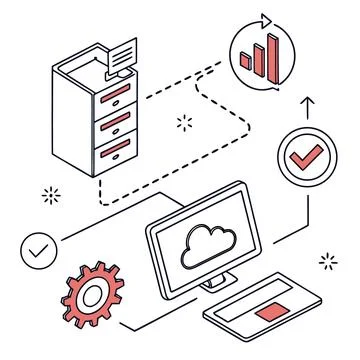 Flat Vector Illustration Of Technology Driven Work (1) Stock Illustration