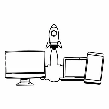 Flat Vector Illustration Of Technology Startup Lau (1) Illustrazione stock