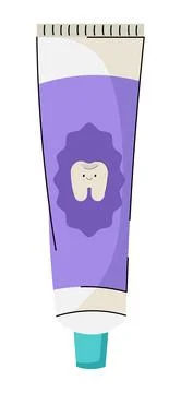 Flat vector illustration of a toothpaste tube showcasing a smiling tooth sy.. Stock Illustration