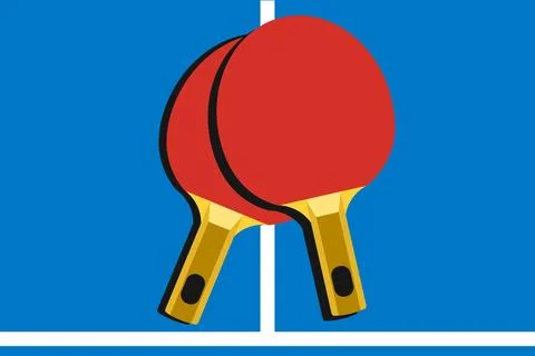 Flat vector illustration of two crossed table tennis paddles with red rubber Stock Illustration