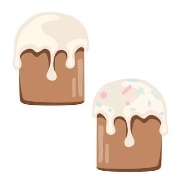 Flat vector illustration of two Easter cakes with white icing and sprinkles.. Stock Illustration