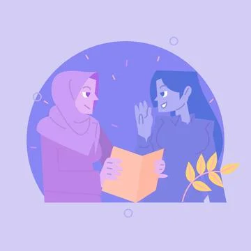 A Flat Vector Illustration of Two Women in Discussion for International Wom.. Stock Illustration
