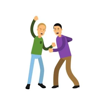 Flat vector illustration of two young men fighting with fists isolated on white Stock Illustration