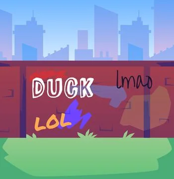 Flat vector illustration of Vandals damaging city building. Someone painted a Ilustración de archivo