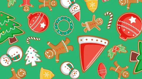 Flat vector illustration of various iced holiday cookies and festive ornament Stock Illustration