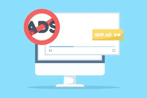 Flat vector illustration of video ad blocker concept Illustrazione stock