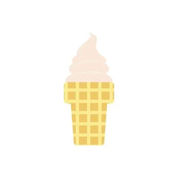 Flat vector illustration of waffle cone or cup with soft serve vanilla ice cr Stock Illustration