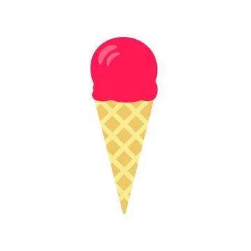 Flat vector illustration of waffle cone with ball of strawberry or raspberry ice Stock Illustration