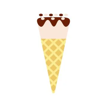 Flat vector illustration of waffle cone with vanilla ice cream or gelato with Illustrazione stock