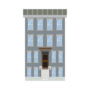 Flat vector illustration of walk-up residential apartment building, brick hou Stock Illustration