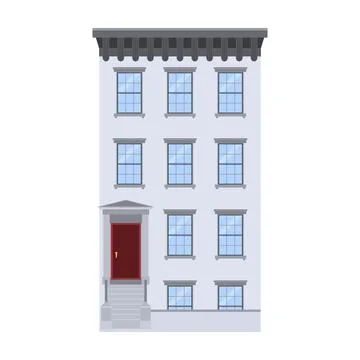 Flat vector illustration of walk-up residential apartment building, brick hou Stock Illustration