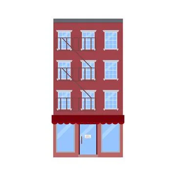 Flat vector illustration of walk-up residential apartment building, brick hou Ilustración de archivo