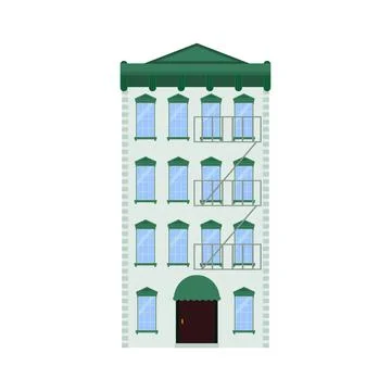 Flat vector illustration of walk-up residential apartment building, brick hou Ilustración de archivo