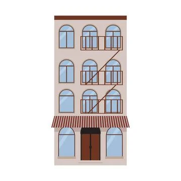 Flat vector illustration of walk-up residential apartment building, brick hou Ilustración de archivo