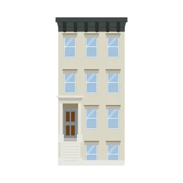 Flat vector illustration of walk-up residential apartment building, brick hou Ilustración de archivo