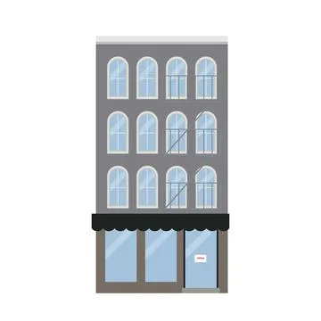 Flat vector illustration of walk-up residential apartment building, brick hou Ilustración de archivo