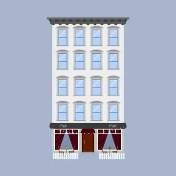 Flat vector illustration of walk-up residential apartment building, brick hou Ilustración de archivo