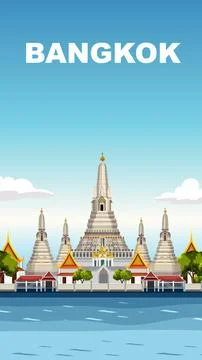 Flat Vector Illustration of Wat Arun Temple in Bangkok Thailand Stock Illustration