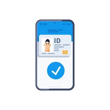 Flat vector illustration on white background, smartphone and id of young man  Stock Illustration