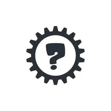 Flat vector illustration on white background, gear icon with question mark, o Stock Illustration