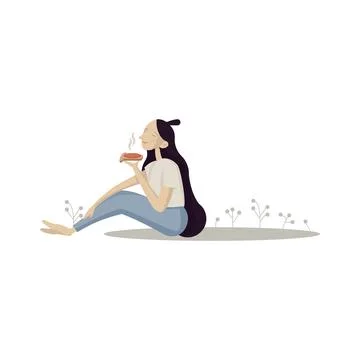 Flat vector illustration on white isolated background. Beautiful girl. The .. Stock Illustration