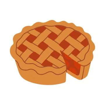 A flat vector illustration of a whole baked pie with a lattice crust and missing Stock Illustration