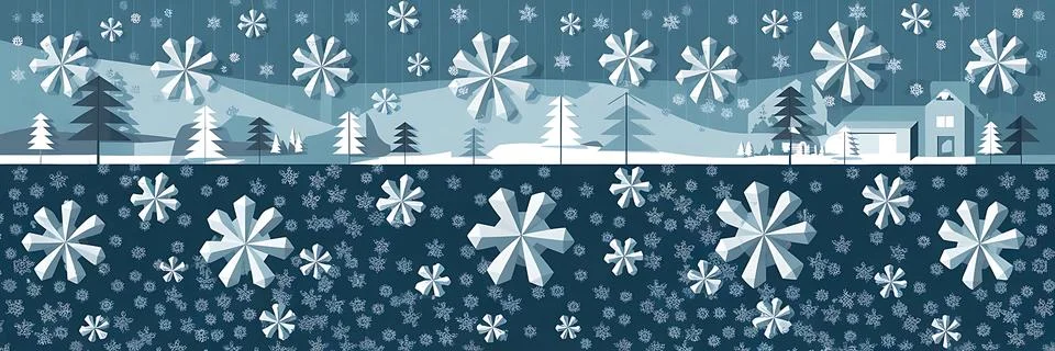 A flat vector illustration of a winter scene banner Stock Illustration