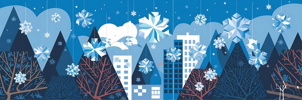 A flat vector illustration of a winter scene banner Stock Illustration