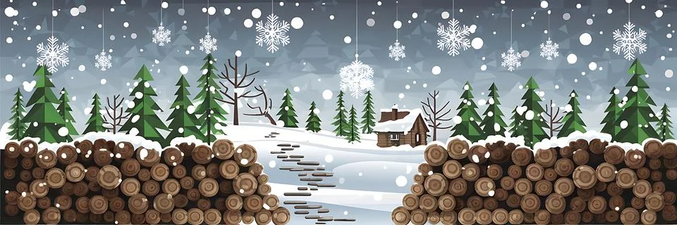 A flat vector illustration of a winter scene banner Stock Illustration