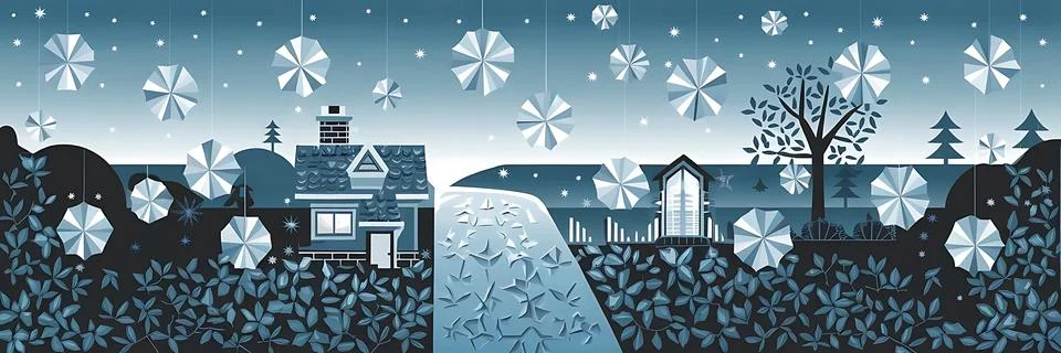 A flat vector illustration of a winter scene banner Stock Illustration