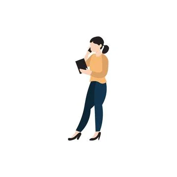 Flat Vector Illustration of Woman Multitasking with Tablet and Phone Stockillustratie
