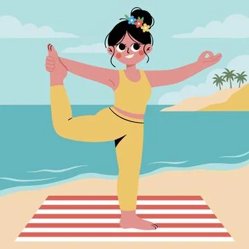 Flat vector illustration of a woman performing various yoga poses and asanas Stock Illustration